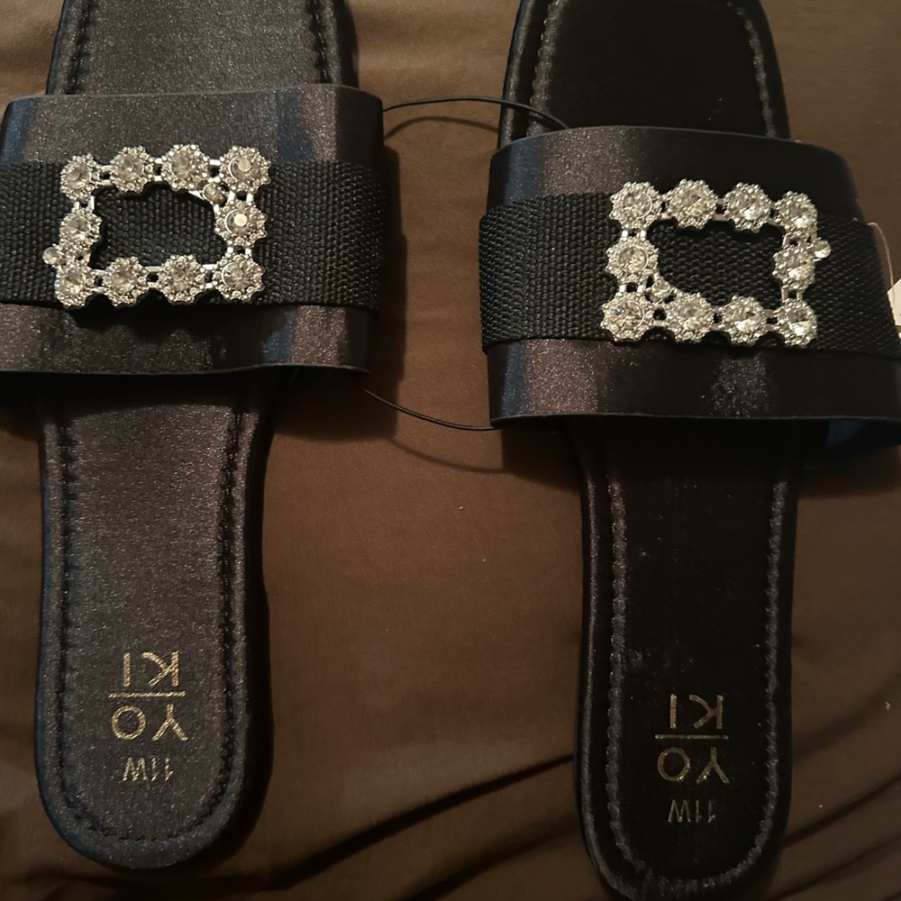 Yoki Black Sandals with Crystal Embellishments